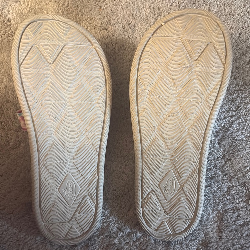 Chaco Pink and Gray Sandals with Double-Band Design 8 - Picture 3 of 5